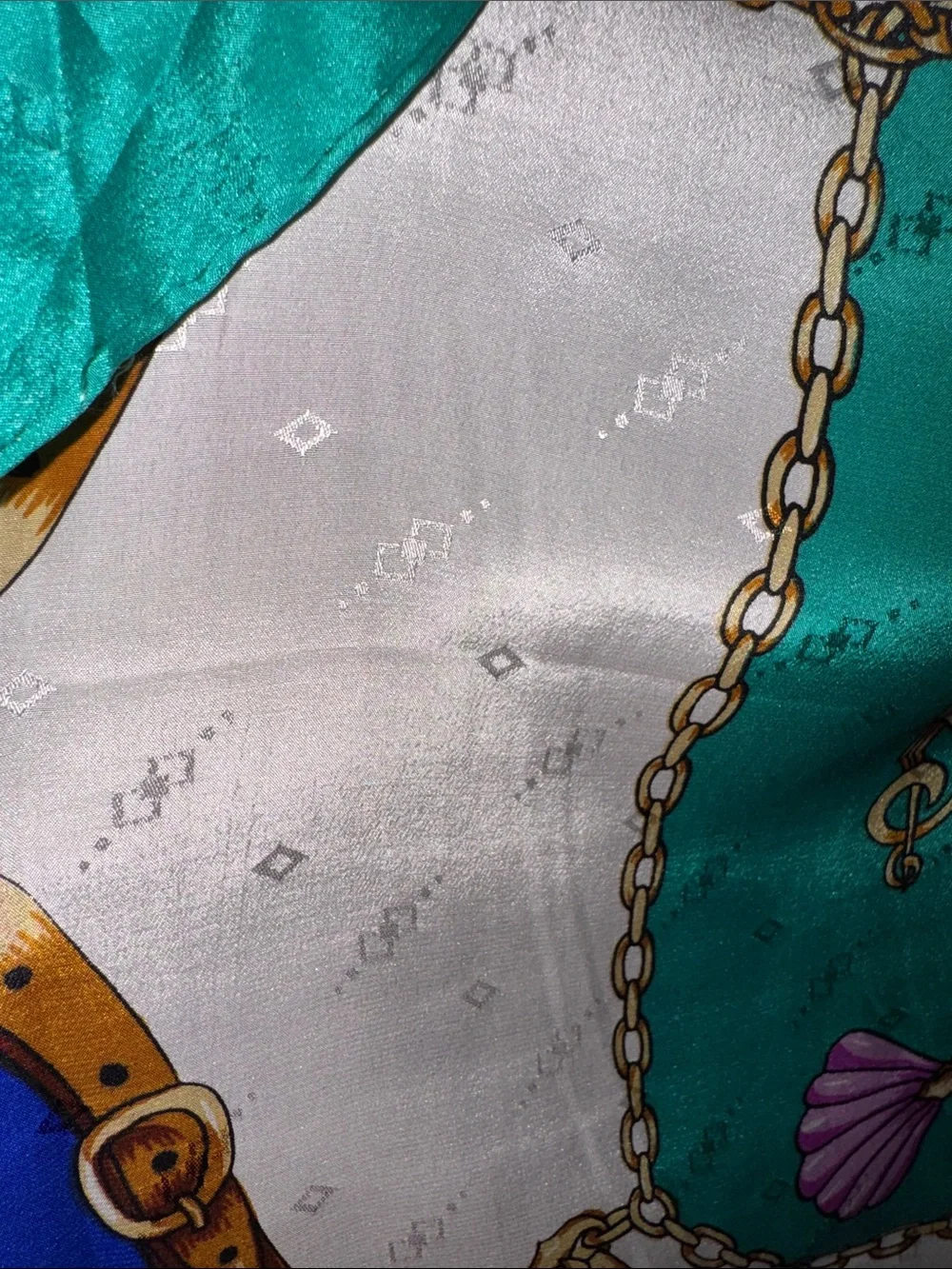 Aratta Silent Journey Green & Blue Baroque Print Silk Scarf NWOT